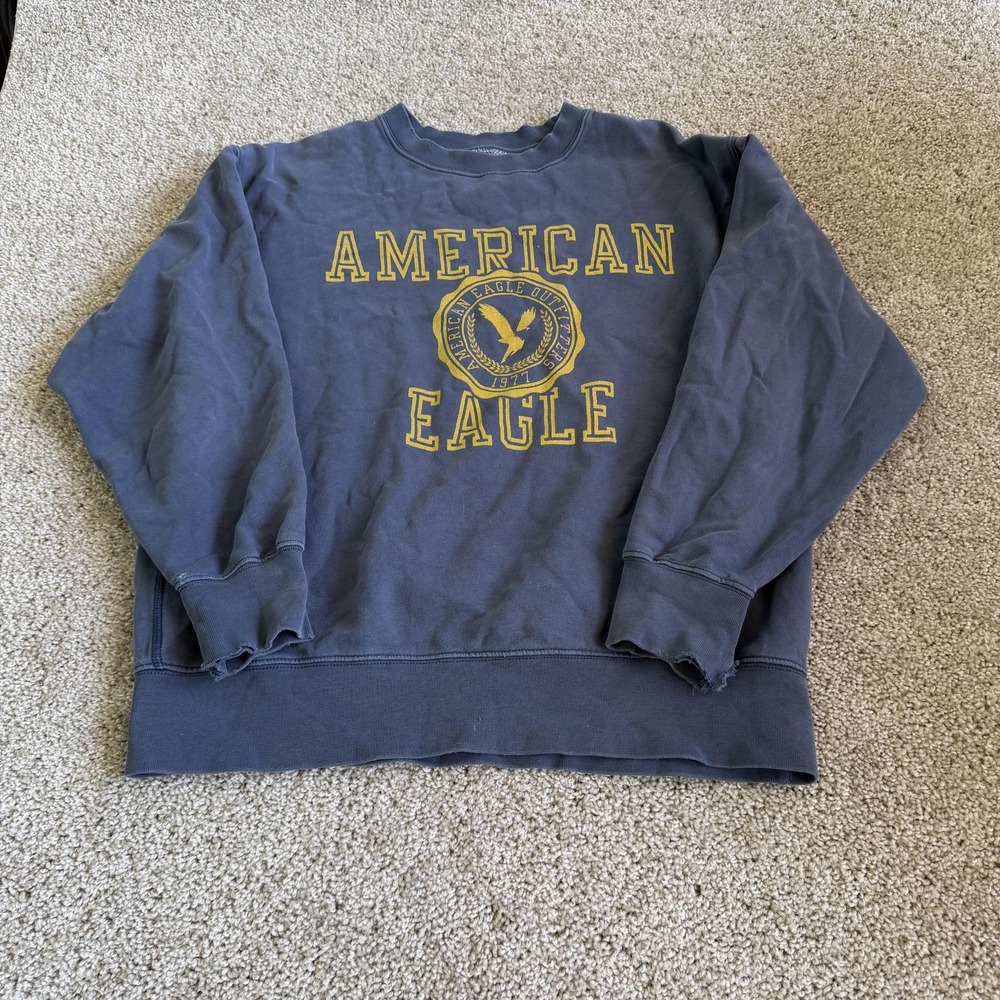 American Eagle Outfitters Sweatshirt Mens XS Blue Fleece Crewneck Graphic